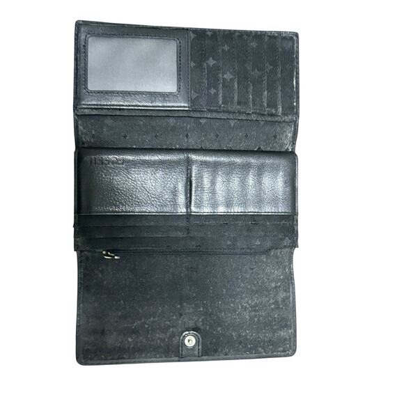 Fossil Maddox Marlow Leather Trifold Flap Clutch Wallet Black Long Live Vintage - Picture 3 of 3